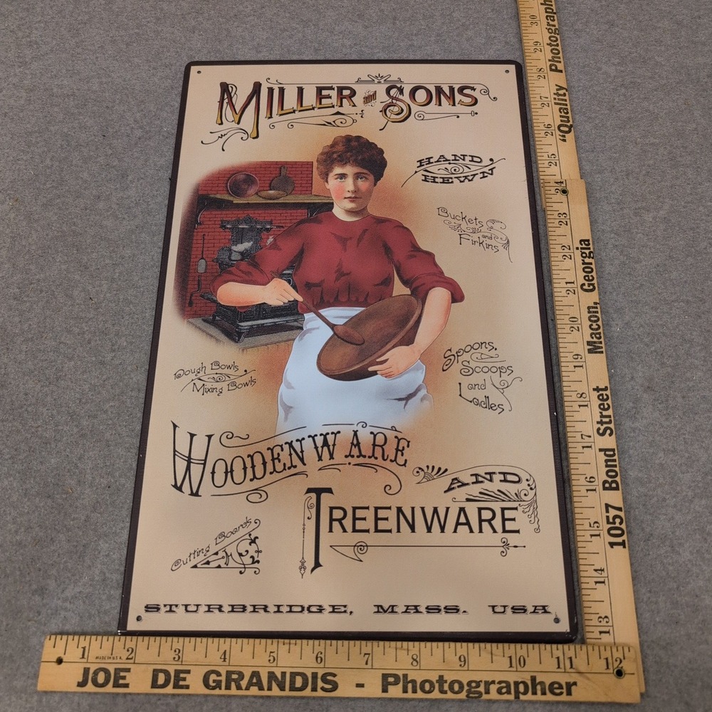 Miller and Sons Woodenware Treenware Metal Sign Sturbridge Mass Vintage Style - Picture 2 of 3